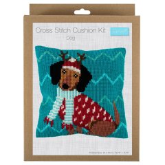 *NEW* Trimits Cross Stitch Cushion Kit - Festive Dog