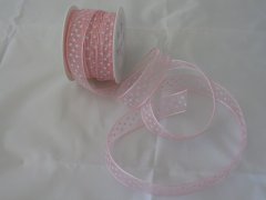 Organza Ribbon 15mm- Pale Pink with White Dots