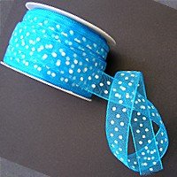 Organza Ribbon 15mm- Turquoise with White Dots 