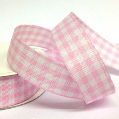 Cottage Check Ribbon 15mm - Pink/Ivory