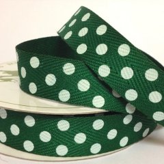 Twill Tape Ribbon 15mm - Green with White dots