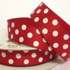 Twill Tape Ribbon 15mm - Red with White dots