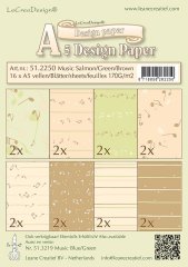 Leane Creatief Design A5 Paper Pad - Music Assortment  Salmon , Green and Brown