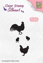 Nellie Snellen Clear Stamps Silhouette - Cockerel, Hen and Chicks