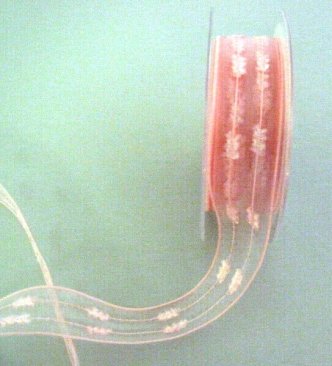 Feathered Sheer Ribbon 25mm-- Pink-1 Metre Length