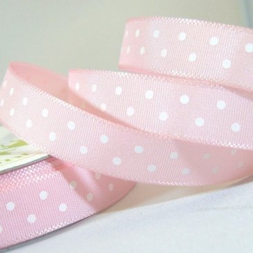 Satin Ribbon 10mm-Pale Pink with White Dots