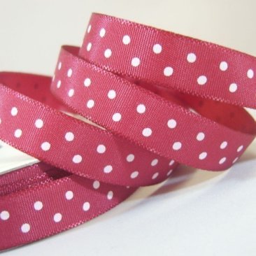 Satin Ribbon 10mm-Plum with White Dots 