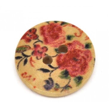 Round 15mm Button -Pink Flowers (packed 10)