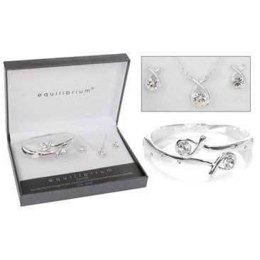 *SALE* Equilibrium Silver Plated Crystal Kiss Jewellery Set - Necklace, Earrings and Bangle Bracelet  Was £19.99  Now £9.99