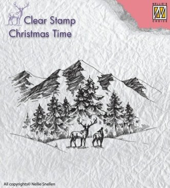 Nellie Snellen Clear Stamp - Winter Landscape with Deer
