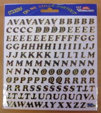 Global Gifts Stickers -Alphabet  Black/ Gold Outline