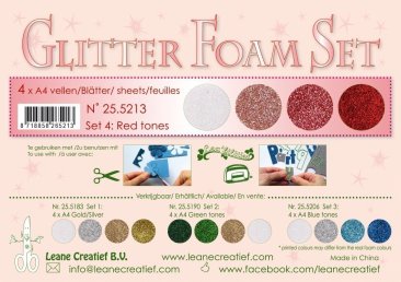 Leane Creatief  A4 Glitter Flower Foam Set 4 - Red Tones