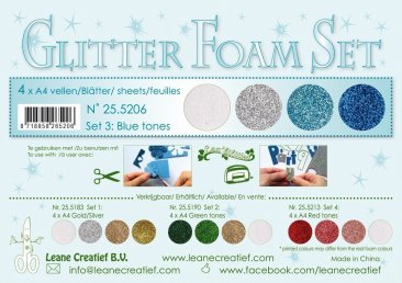 Leane Creatief  A4 Glitter Flower Foam Set 3 - Blue Tones