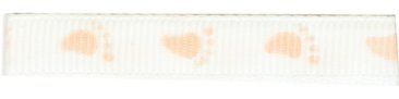 Craft Too Printed Grosgrain Ribbon - Baby Foot Design - White/Pink 10mm x 20m