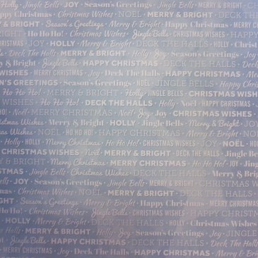 Craft Creations 12" x 12" paper -Christmas Wording White on Pale Blue