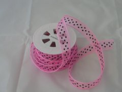 Organza Ribbon 15mm- Shocking Pink with Black Dots