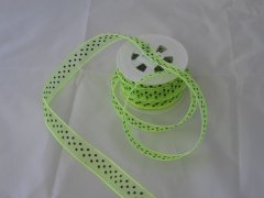 Organza Ribbon 15mm- Bright Green with Black Dots