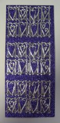  Outline Sticker Hearts-Glitter Purple/Silver