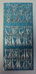  Outline Sticker Hearts-Glitter Turquoise/Silver