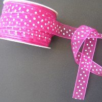 Organza Ribbon 15mm- Berry with White Dots