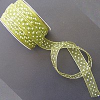 Organza Ribbon 15mm- Olive Green with White Dots 