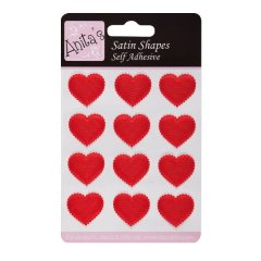 Anita's Adhesive Satin Red Frilled Hearts (12Pcs)