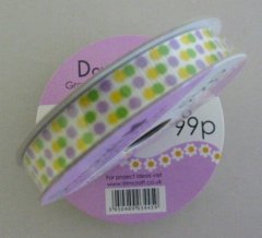 Dovecraft Grosgrain Ribbon 10mm- Purple/Green/Yellow Dots
