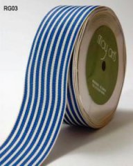 Grosgrain Stripe Ribbon Royal Blue/Ivory 37mm(1 1/2" Wide) (Metre length)  