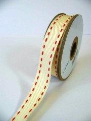 Kanban - Cream Ribbon with Red Stitch. 1 roll - 4m in length