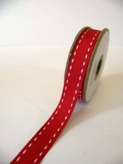 Kanban - Red Ribbon with White Stitch. 1 roll - 4m in length