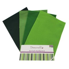 Dovecraft A4 Multi Pack of Felt - Green's