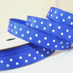 Satin Ribbon 10mm-Cobalt Blue with White Dots