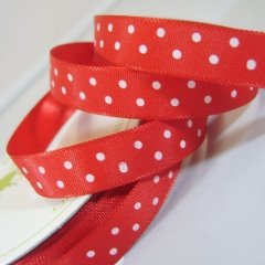 Satin Ribbon 10mm-Red with White Dots