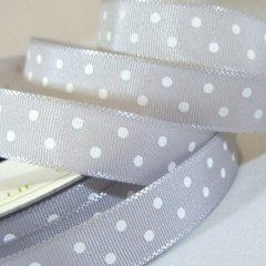 Satin Ribbon 10mm-Silver with White Dots
