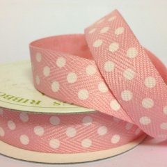 Twill Tape Ribbon 15mm - Pink Delight  with White dots