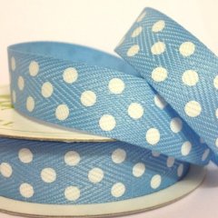 Twill Tape Ribbon 15mm - Blue with White dots 