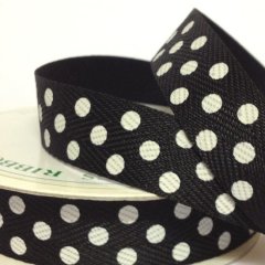 Twill Tape Ribbon 15mm - Black with White dots