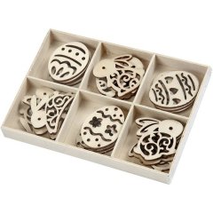 Wood Ornament Box - Easter (24 asst pieces)