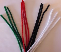 Chenille Stems Pack of 12 Assorted Colours - Black, White, Green and Red (PIpe Cleaners)