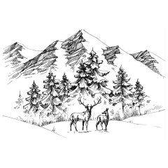 Two Jays Clear Stamp - Deer Mountain Scene