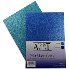 Craft Artist A4 Glitter Card - Blue Shades