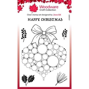 Woodware Clear Singles Big Bubble Bauble – Twigs & Berries 4 in x 6 in Stamp