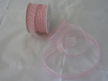 Organza Ribbon 15mm- Pale Pink with White Dots
