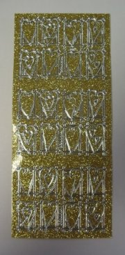  Outline Sticker Hearts-Glitter Gold/Silver  