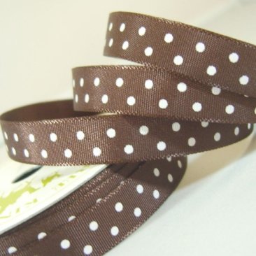 Satin Ribbon 10mm-Chocolate with White Dots  