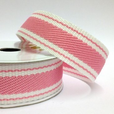 Twill Tape Ribbon 22mm -Stripe Pink