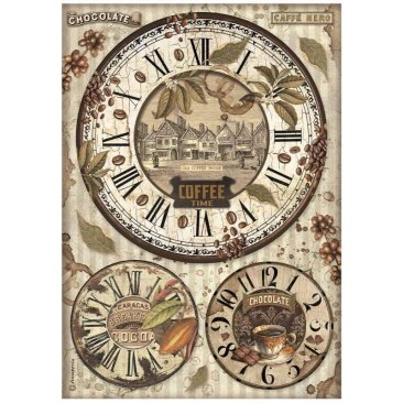 *NEW* Stamperia Rice Paper A4 Coffee and Chocolate - Clocks